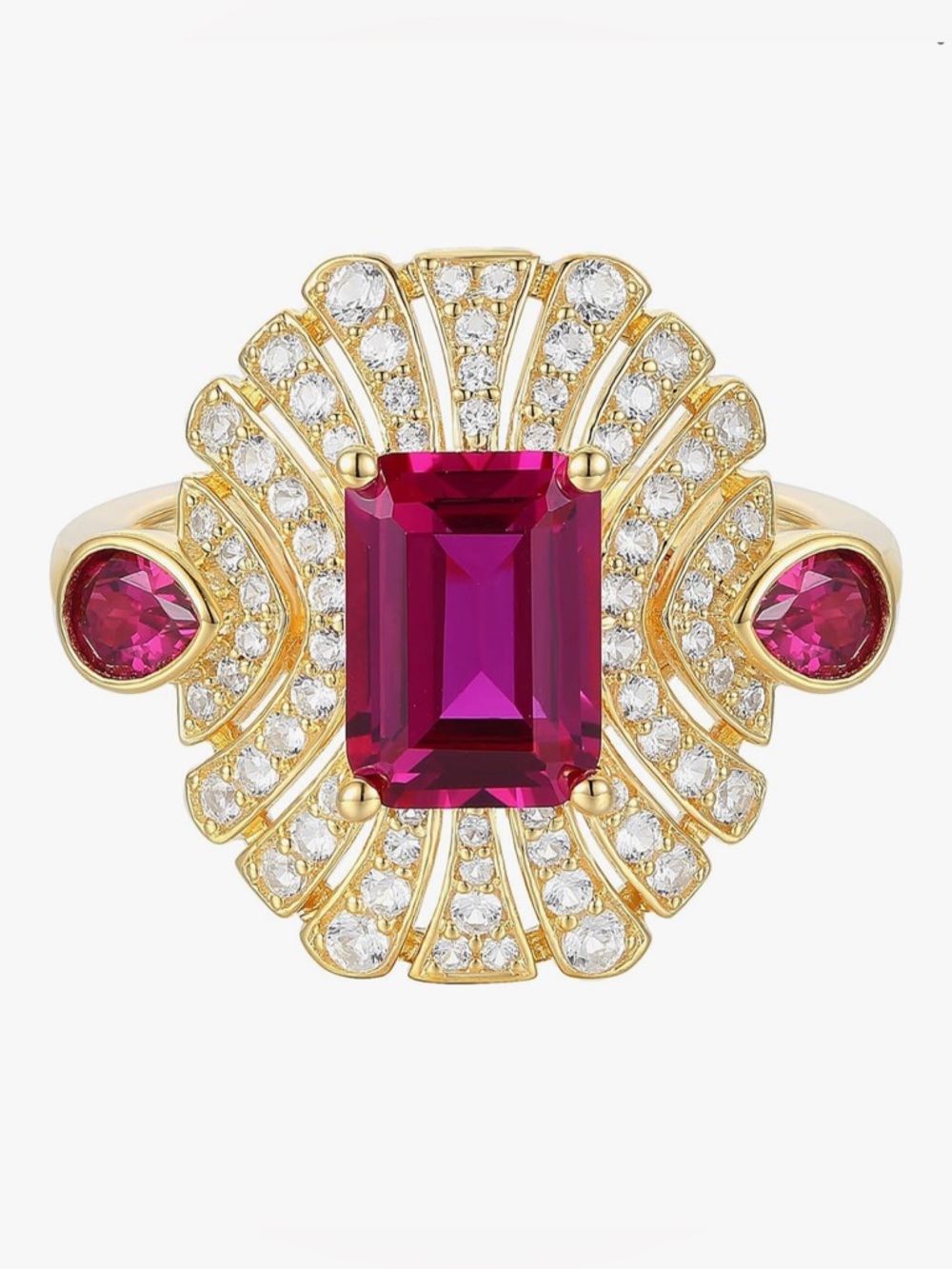 Gorgeous Antiqued 18KT Gold vermeil Ruby Sapphire cocktail Ring Size 8